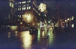 Looking down 5th Street in NYC, you can see the Christmas star - an annual Christmas time tradition in New York City