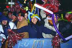 Crowd celebrates New Year's Eve with balloons at the Ball Drop Event in Times Square NYC