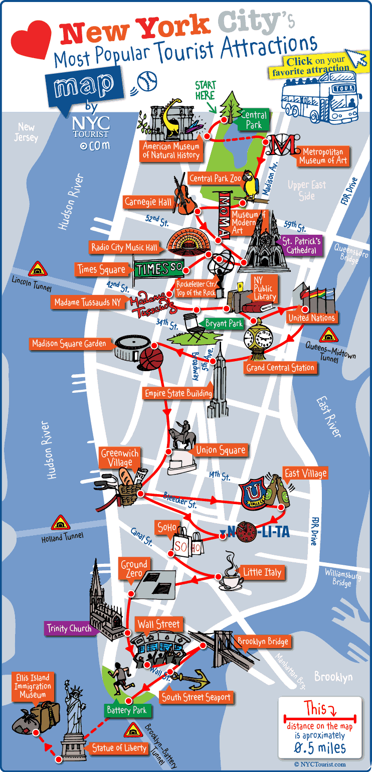 NYCtourt.com - popular attractions map